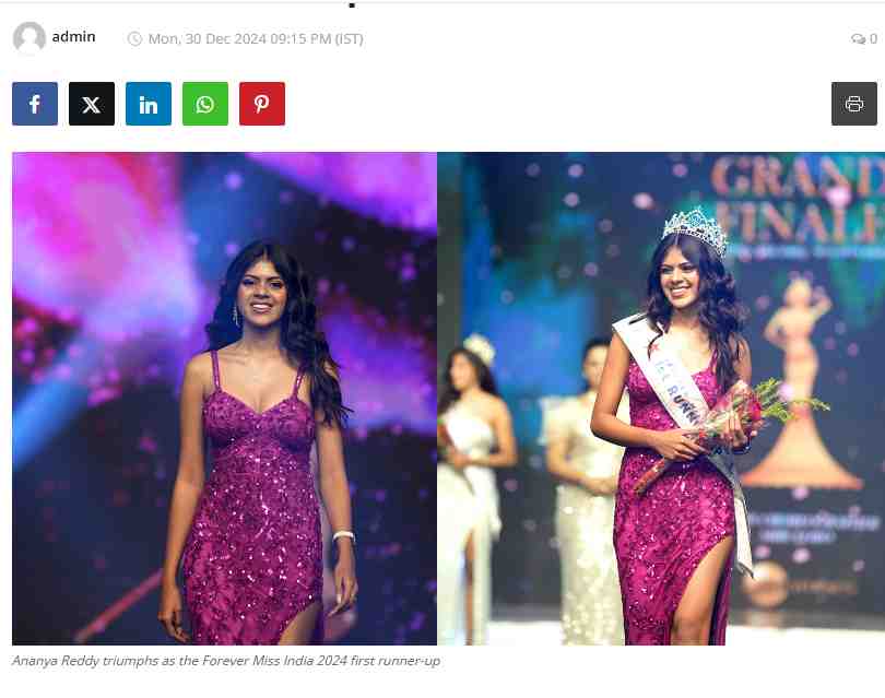 Forever Miss India 2024 First Runner-Up Title winner Ananya Reddy